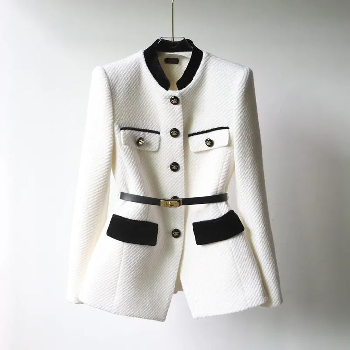 Manteau ajusté pour femme en laine à boutons et ceinture
