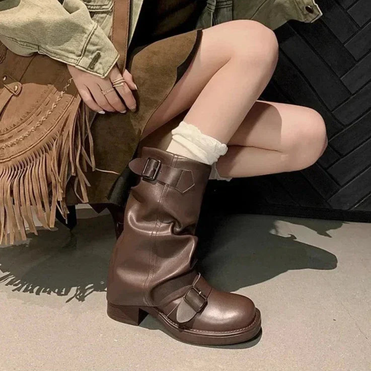 Elegante Stiefel Mit Falten Mittellang - IdealeKleiden