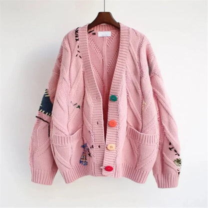 Farbenfrohe Strickjacke Patchwork Design - IdealeKleiden