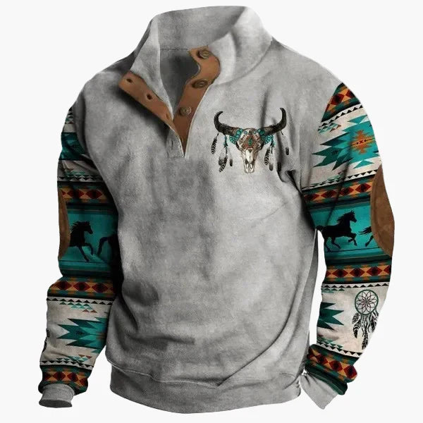Sweat-shirt western stylé, motif ethnique, col montant