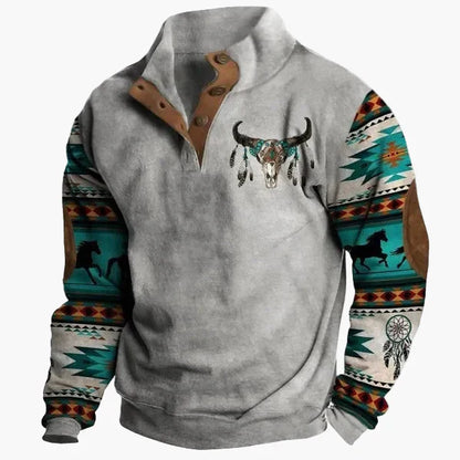 Sweat-shirt western stylé, motif ethnique, col montant