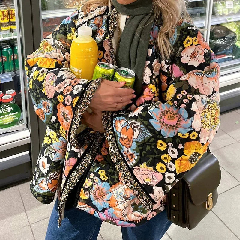 Manteau à motif floral élégant pour femme
