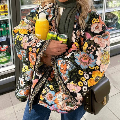 Manteau à motif floral élégant pour femme