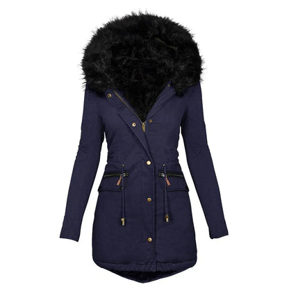 Veste d'hiver souple femme capuche col fourrure