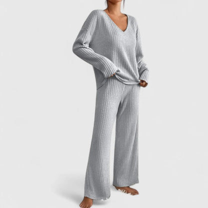 Ensemble de loungewear pour femme - Pantalon confortable en maille côtelée