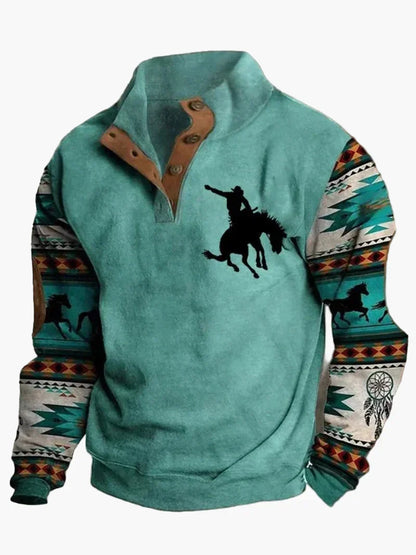 Sweat-shirt rétro cowboy col montant style western
