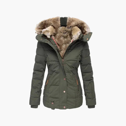 Wintersteppjacke Damen Kapuze Kunstfell Warm - IdealeKleiden