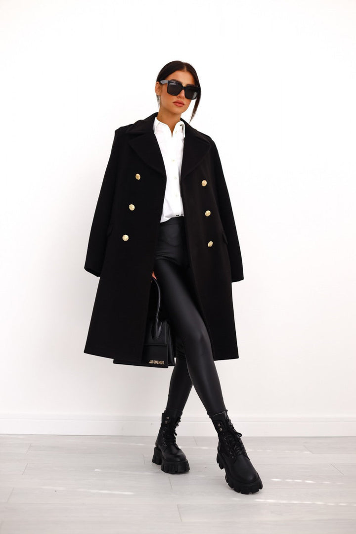 Manteau élégant en laine pour femme Détail boutons