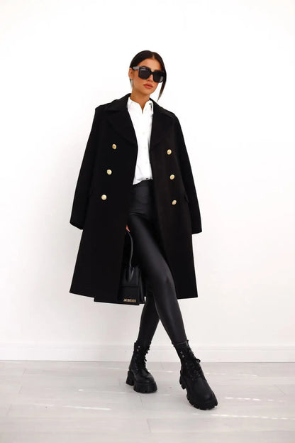 Manteau élégant en laine pour femme à double boutonnage