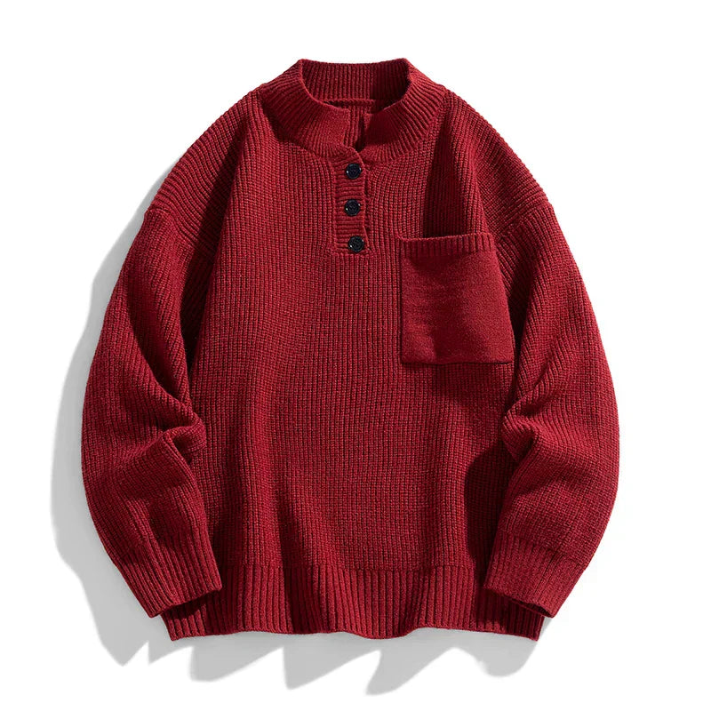 Pull en maille chaud pour hommes avec patte de boutonnage, hiver