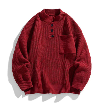 Pull en maille chaud pour hommes avec patte de boutonnage, hiver