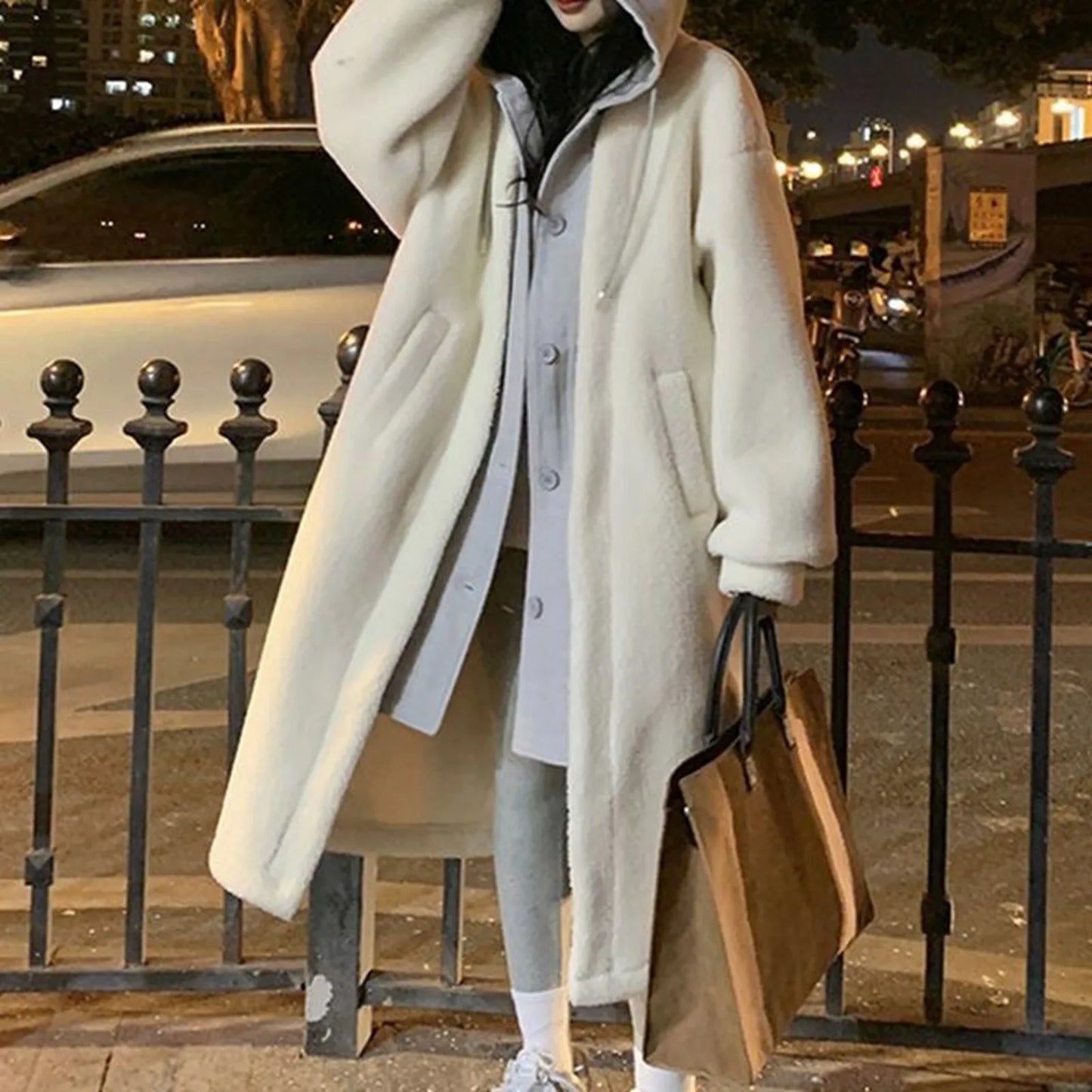 Veste longue à capuche Teddy, chaude et stylée