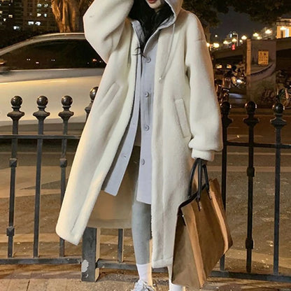 Veste longue à capuche Teddy, chaude et stylée
