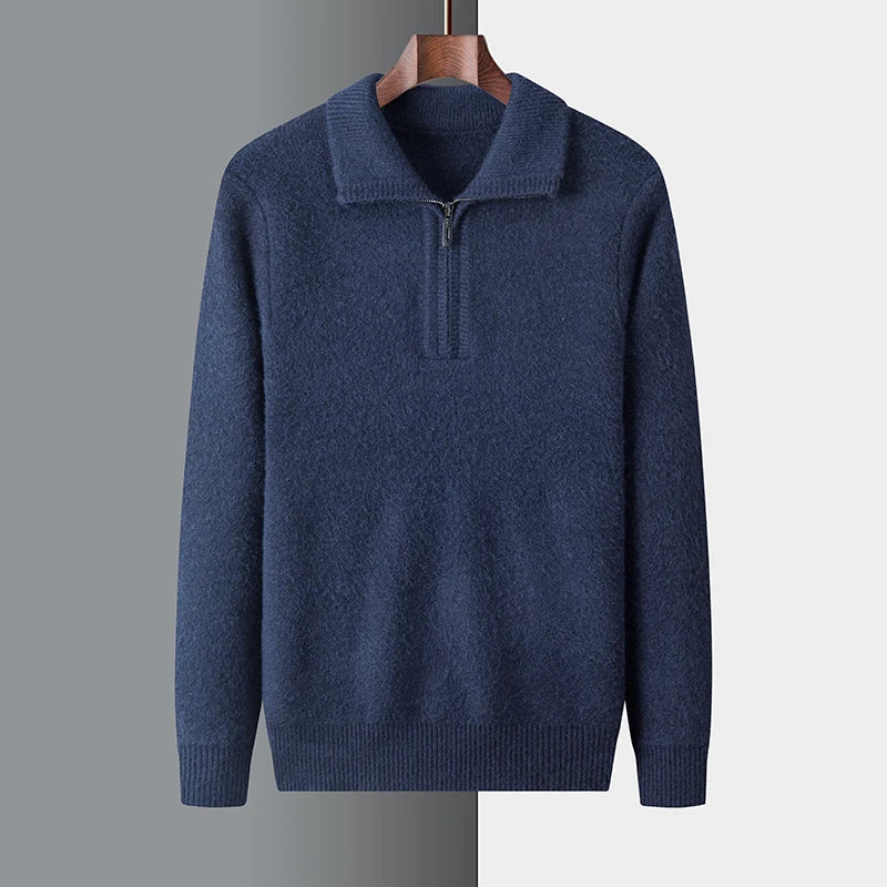 Pull en tricot pour homme, hiver chaud, demi-zip