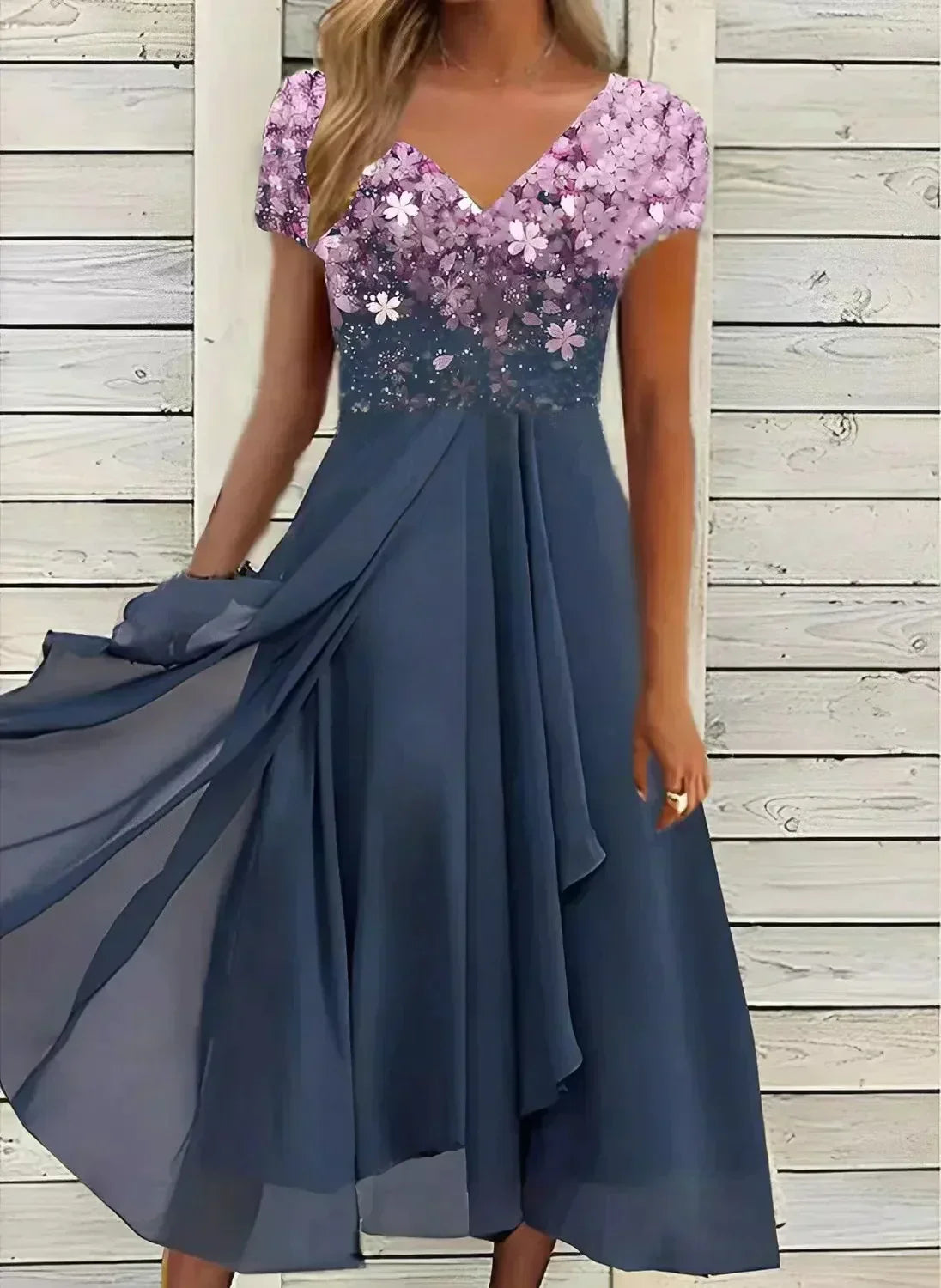 Robe d'été femme à motif floral et manches courtes