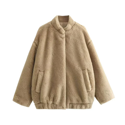 Veste en fausse fourrure douce surdimensionnée à manches longues