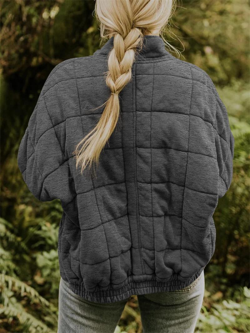 Steppjacke Damen Oversized Hoher Kragen Reißverschluss - IdealeKleiden
