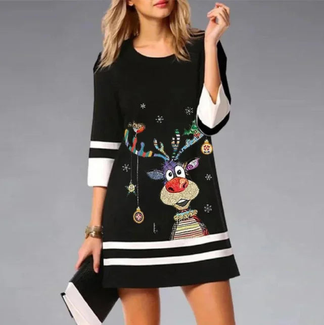 Robe de Noël pour femme, motif renne festif