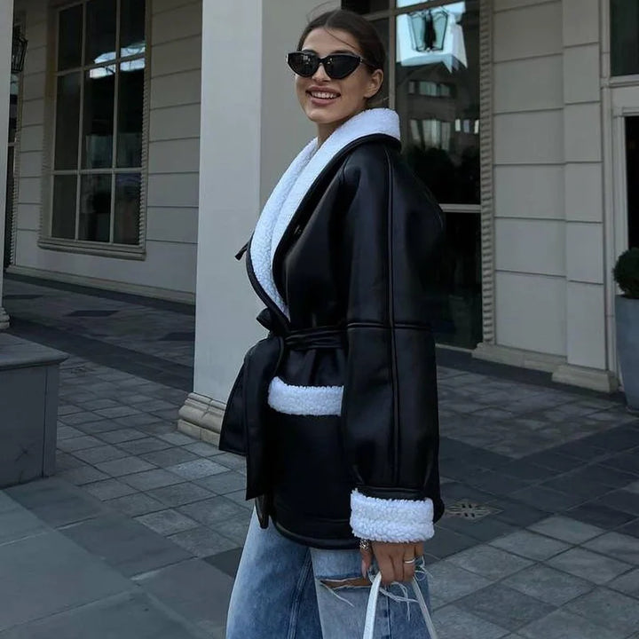 Modische Damenjacke mit Gürtel Frauen - IdealeKleiden