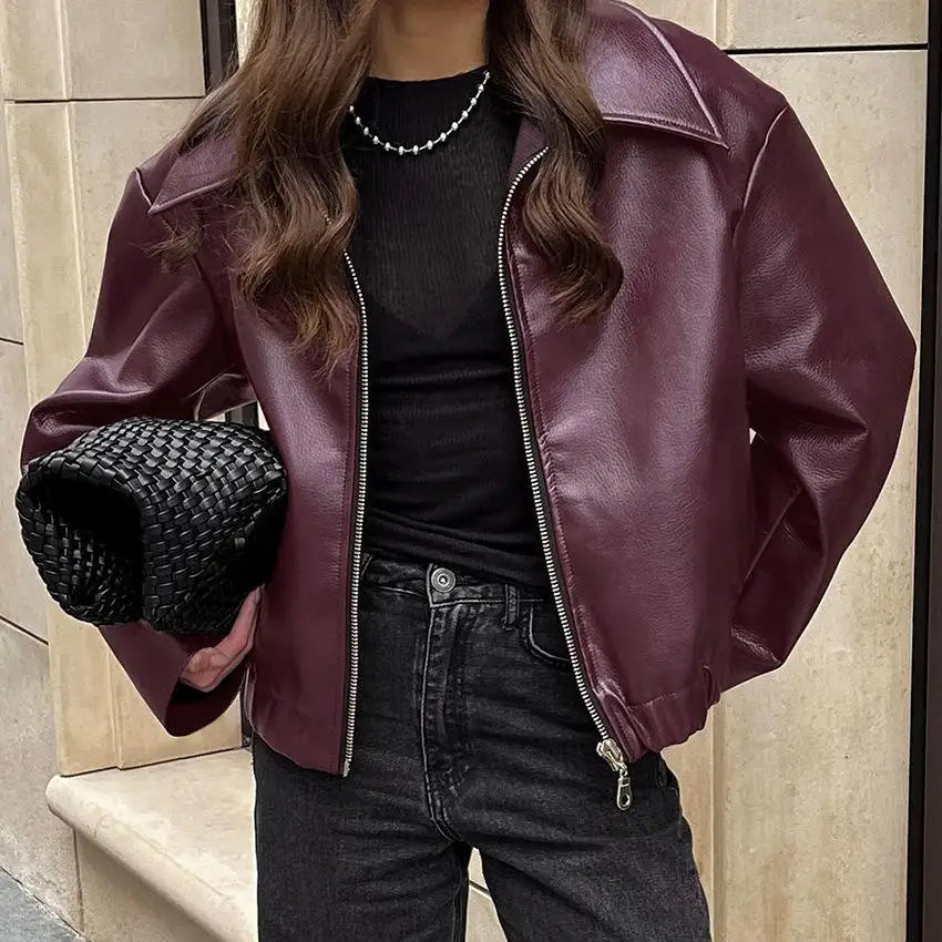 Veste en cuir tendance pour femme automne