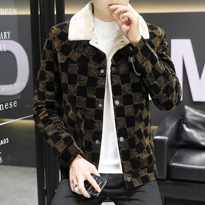 Veste en velours côtelé à carreaux tendance pour hommes