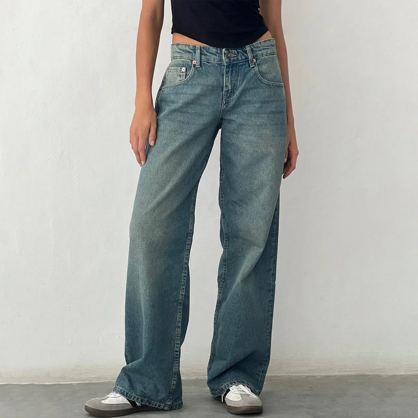 Damengestellte Jeans Weite Bein Retro Stil - IdealeKleiden