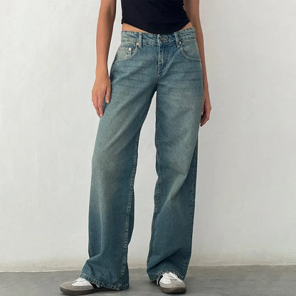 Damengestellte Jeans Weite Bein Retro Stil - IdealeKleiden