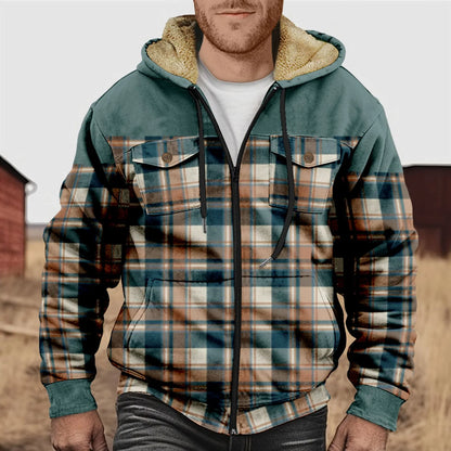 Chemise à carreaux en flanelle polaire chaude à capuche pour homme