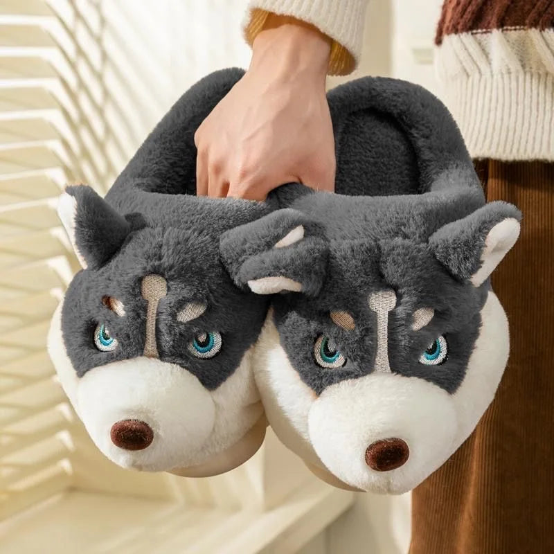 Mignonnes pantoufles husky douces pour femme
