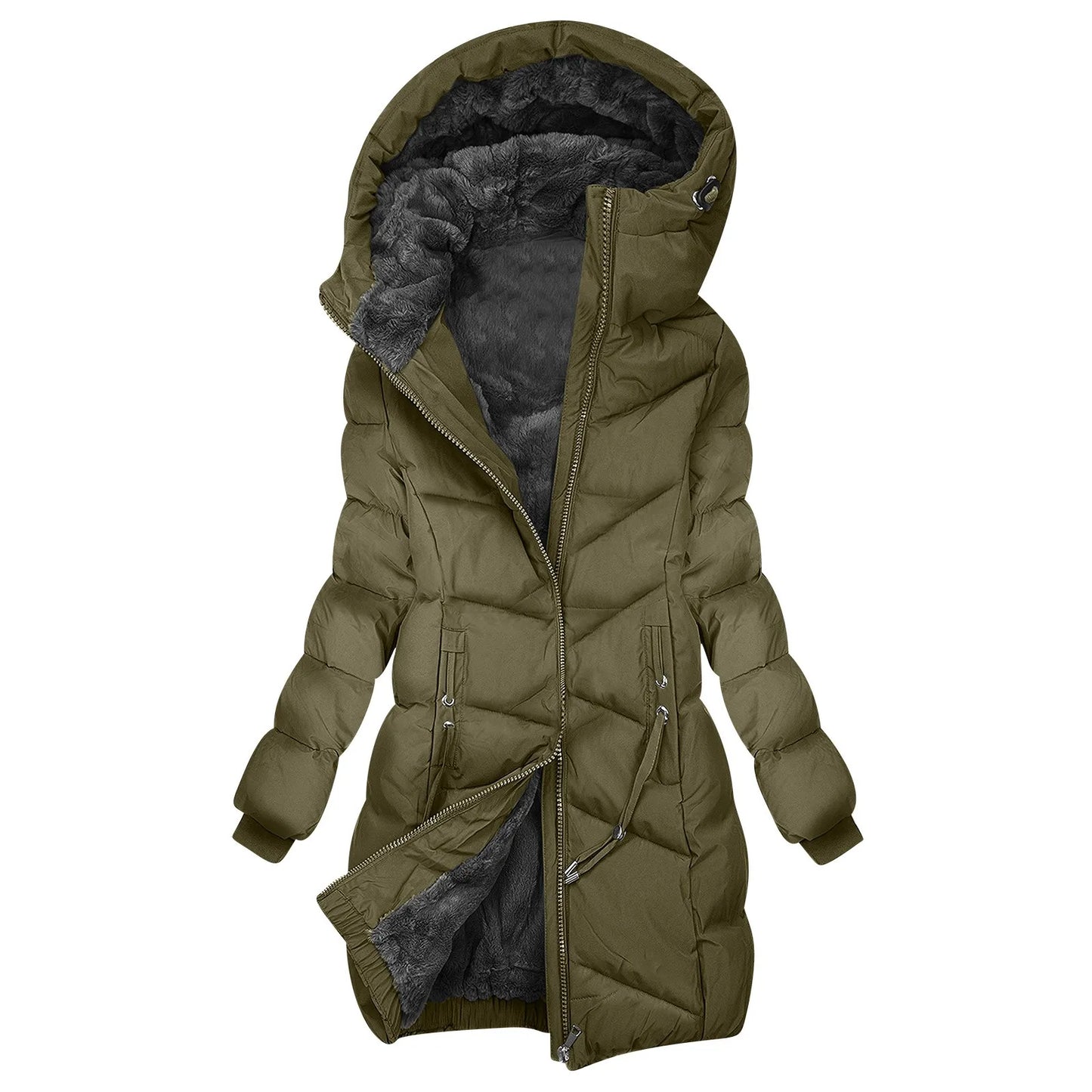 Manteau d'hiver long matelassé à capuche chaud pour femme