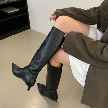 Bottes élégantes femme hauteur genou talon fin