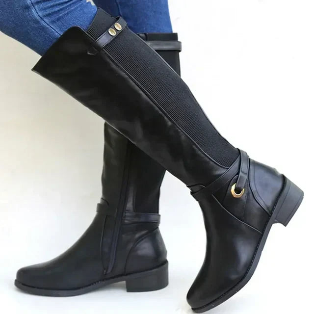 Bottes hautes en cuir à talons épais pour femme