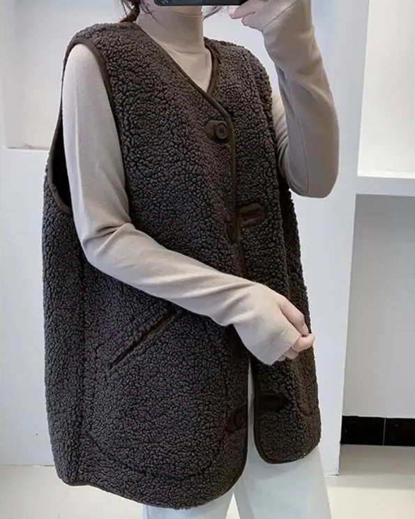 Gilet élégant en laine pour femme, écharpe aspect luxe