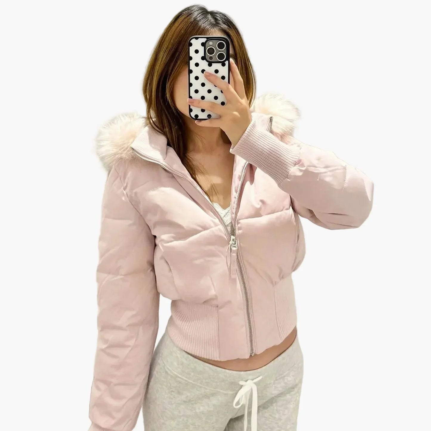 Doudoune femme élégante col fourrure capuche