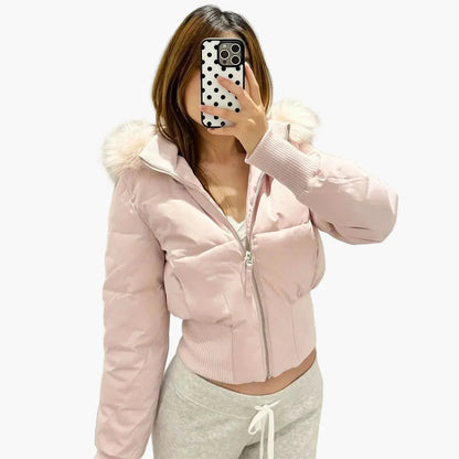 Doudoune femme élégante col fourrure capuche