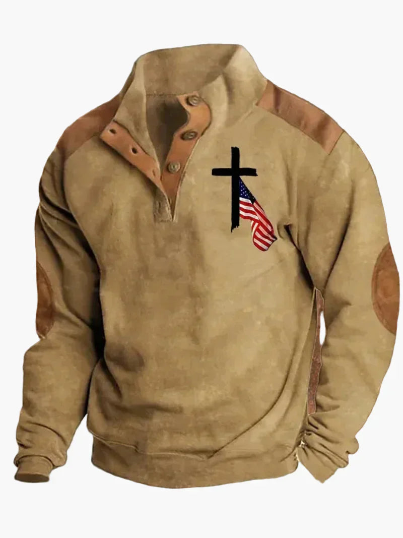 Sweat-shirt rétro cowboy col montant style western