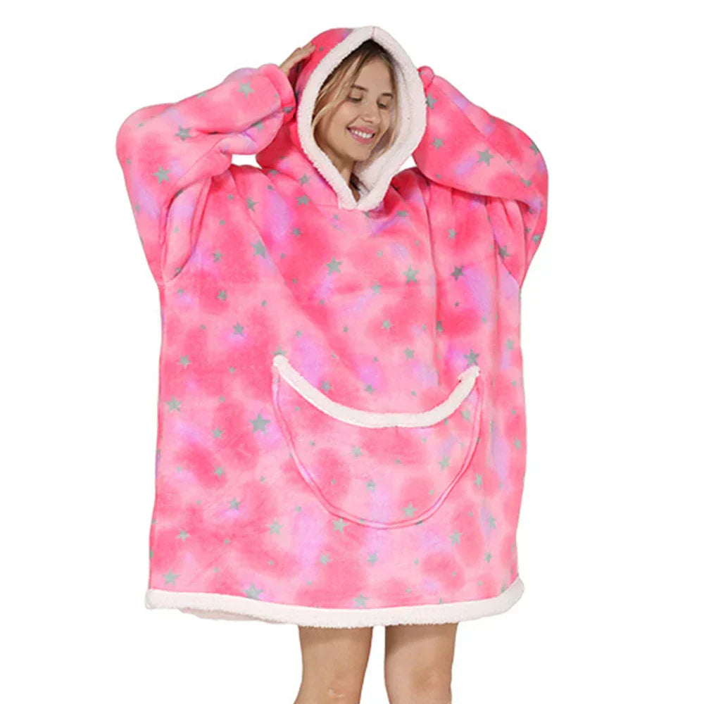 Couverture polaire oversize à capuche et poches