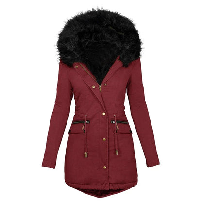 Veste d'hiver souple femme capuche col fourrure