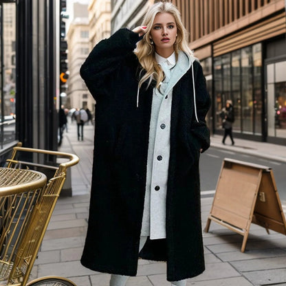 Veste longue à capuche Teddy, chaude et stylée