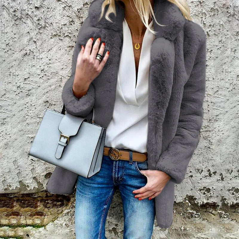 Warmes Winterkleid Frauen Mantel Flausch - IdealeKleiden