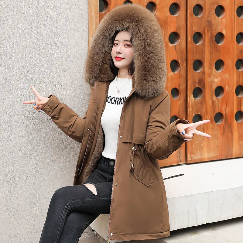 Veste d'hiver chaude doublée avec fausse fourrure amovible