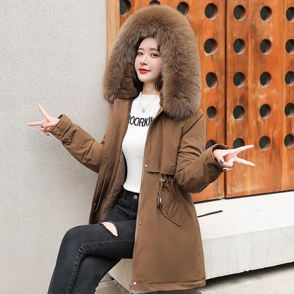 Veste d'hiver chaude doublée avec fausse fourrure amovible