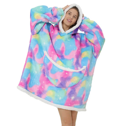Couverture polaire oversize à capuche et poches
