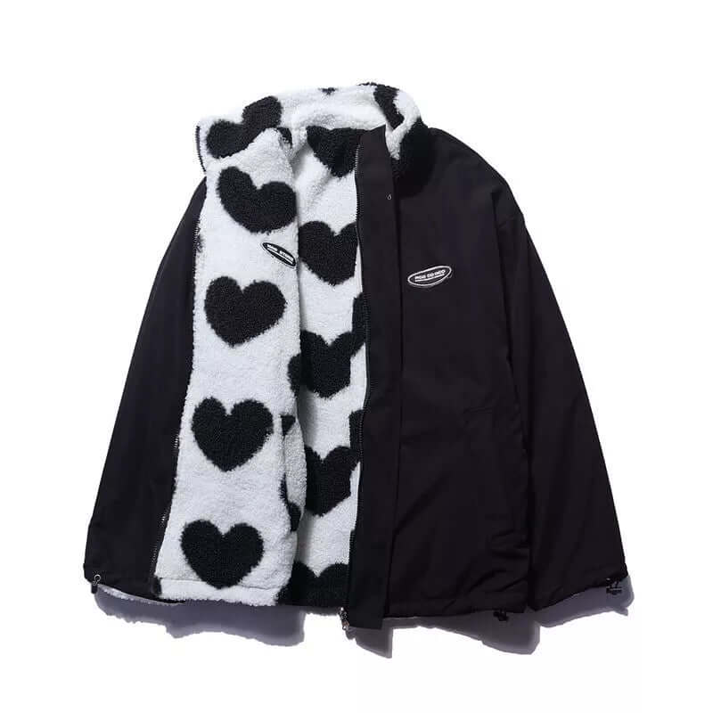 Manteau Cœur Réversible Polaire Peluche Femme