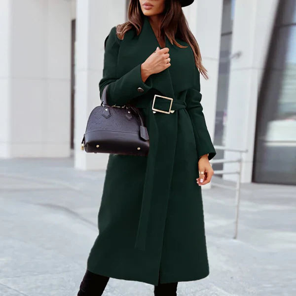 Élégant manteau en laine pour femme avec ceinture