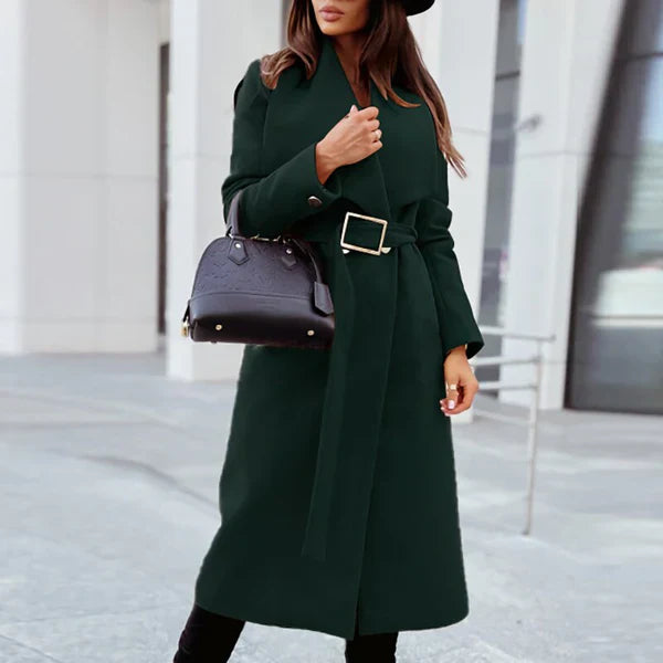 Élégant manteau en laine pour femme avec ceinture