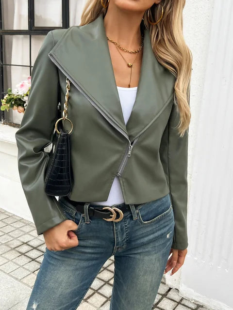 Olivgrüne Lederjacke Militärstyle - IdealeKleiden
