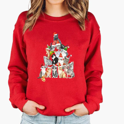 Pull de Noël chat guirlande lumineuse - Pull chat drôle Hiver