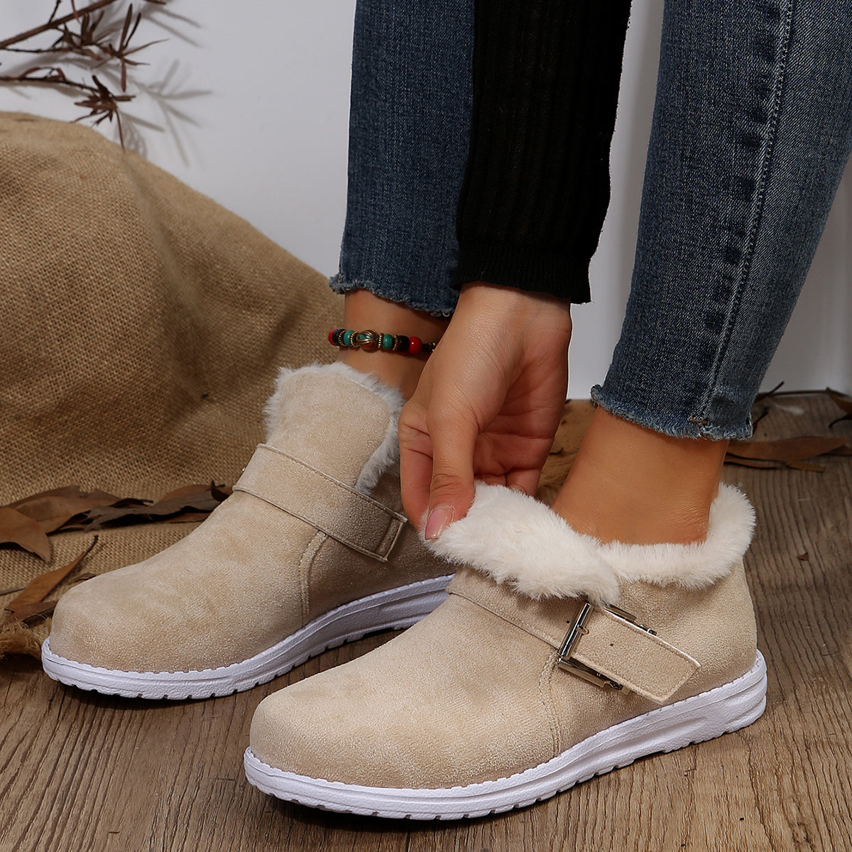 Bottes souples pour femmes Confortables en peluche et fourrure