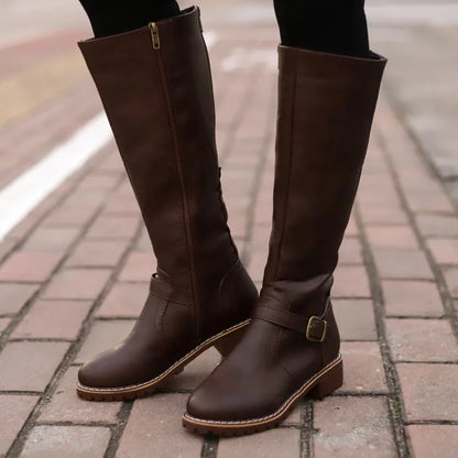 Bottes motardes hautes, lacets, talon carré
